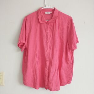 Hot Cotton Marc Ware Top Blouse Shirt Womens L Pink 100%Linen Colorful Beach